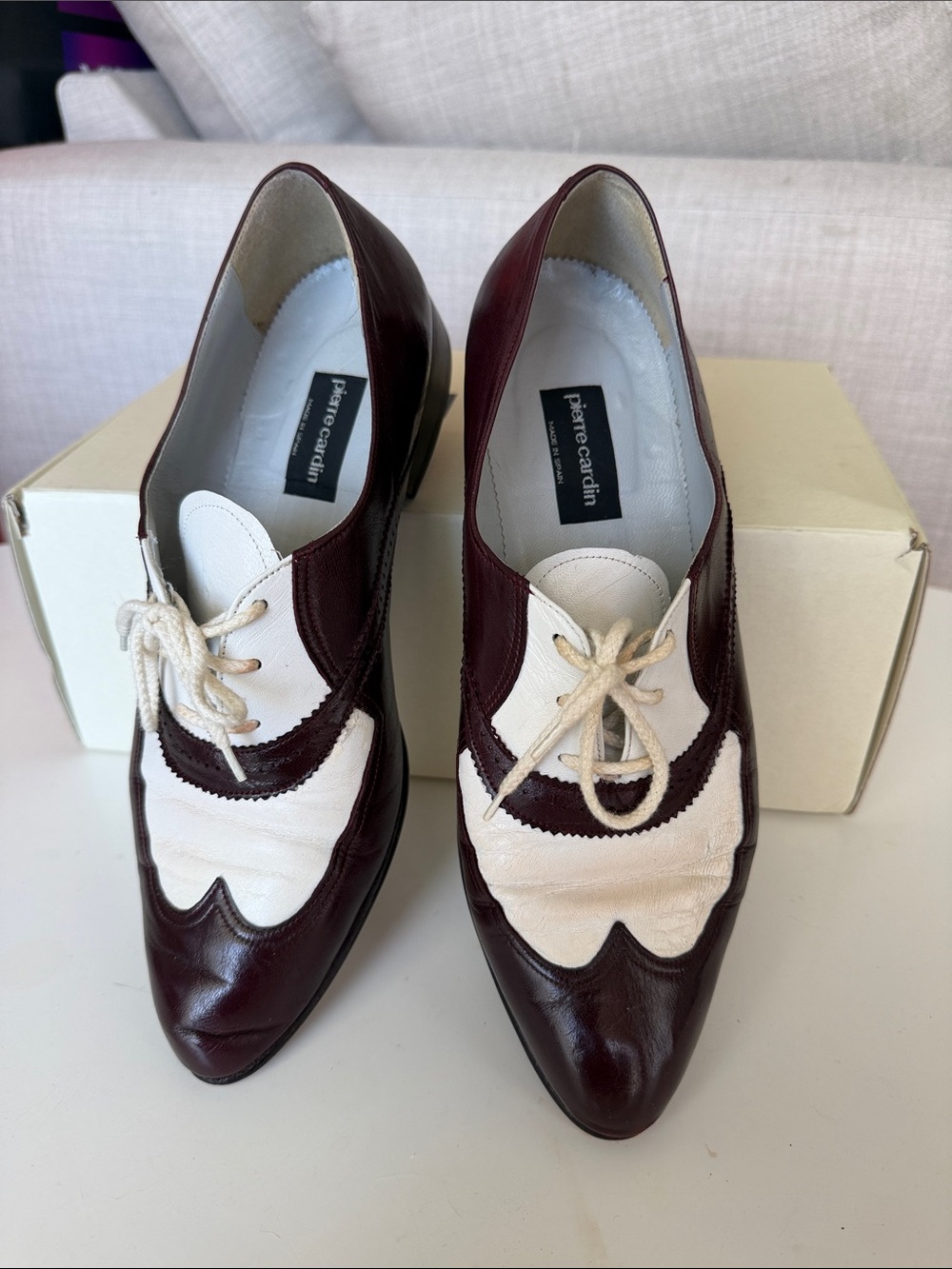 Pierre Cardin Two-Tone Burgundy and White Wingtip Oxford Flats